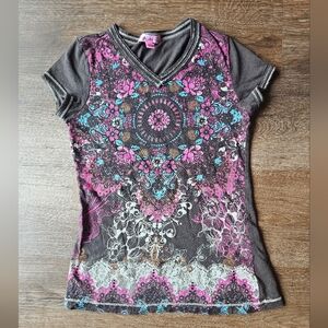 Y2K Fang Glittery Medallion Graphic girls shirt size Large (14)